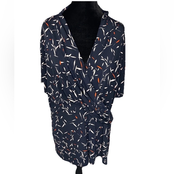 Philosophy women’s 3X faux wrap navy blue‎ paint stroke pattern pullover blouse - Picture 1 of 11